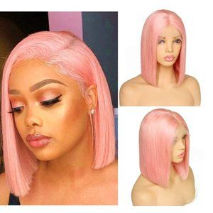 8 inch Short Bob Pink Human Hair Wigs